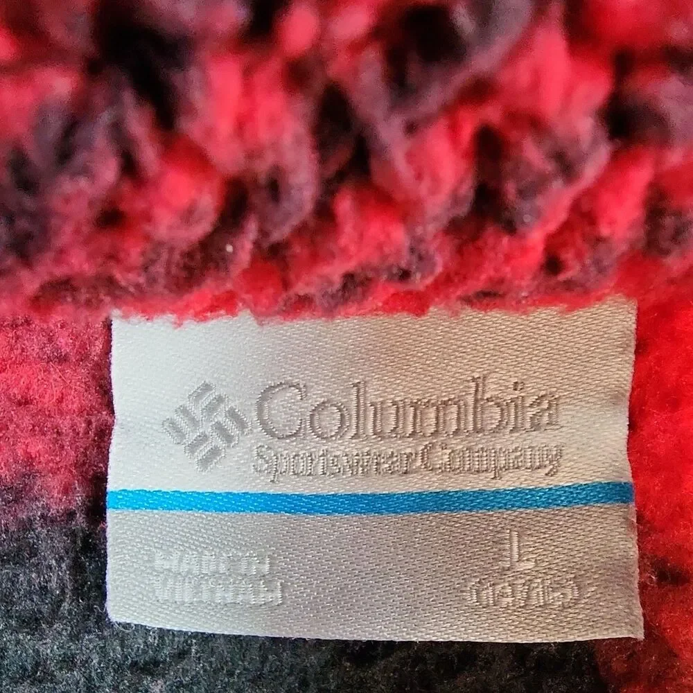 Columbia Unisex Kids L Red/Black Plaid Fleece Jacket Full Zip Pockets